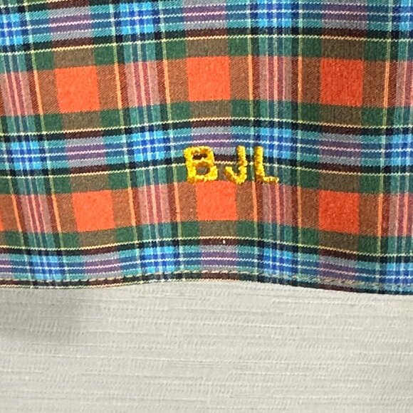 Corporate  Image for Tom James Shirt Mens XL Orange Blue Plaid Button Up - Picture 3 of 7